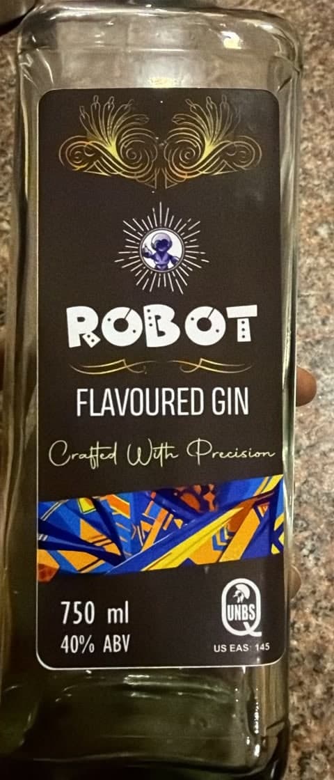 The real Robot Flavoured Gin 750 ml bottle, front label